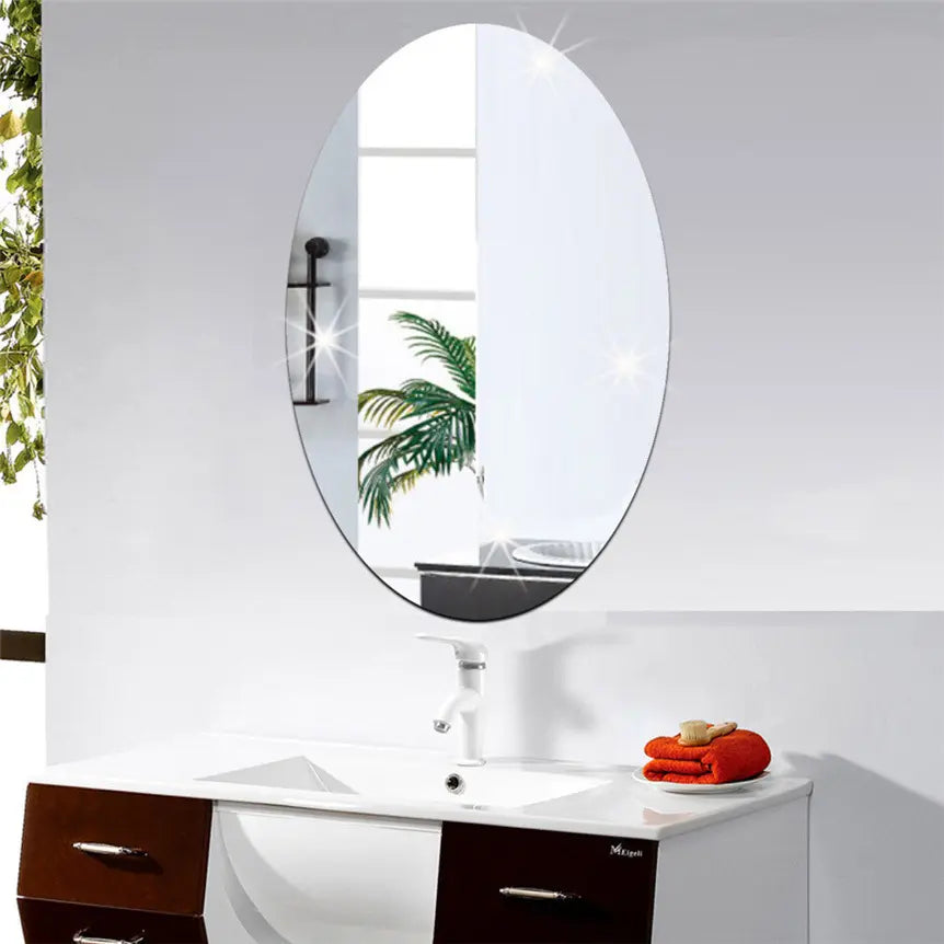 Oval Bathroom House Mirror Acrylic Wall Stickers 200×300mm(Pack Of 04)