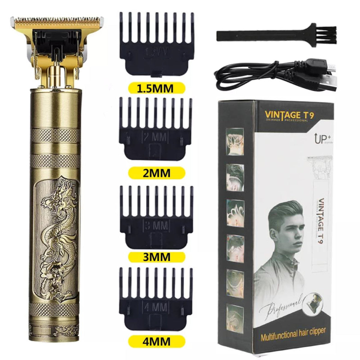 Vintage T9 Trimmer Professional Dragon Style Metal Rechargeable Electric Hair Clipper Cutting Machine